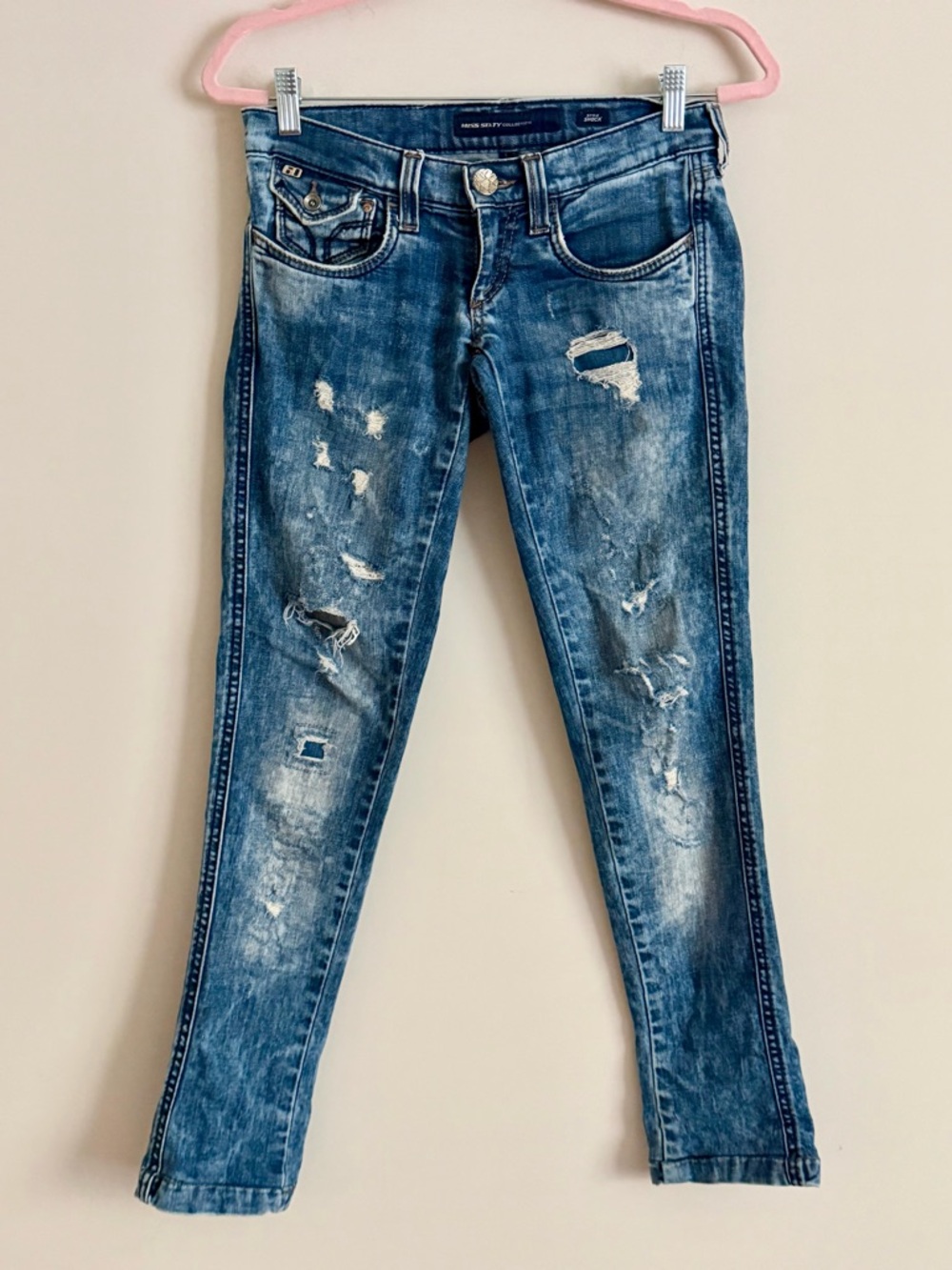 Miss Sixty Low Rise Skinny Jeans Size 25 Distressed Y2K Grunge Punk Denim - Picture 2 of 12
